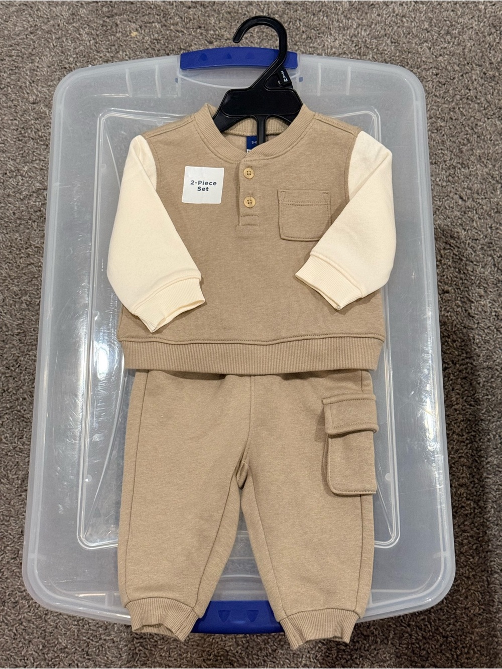 Kids Two-Piece Tan Jogger Set with Cream Sleeves